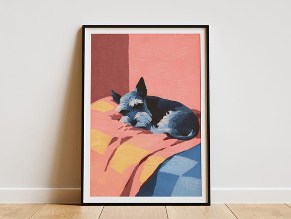 Miniature Schnauzer Sleeping Dog, Matisse Style Art Print