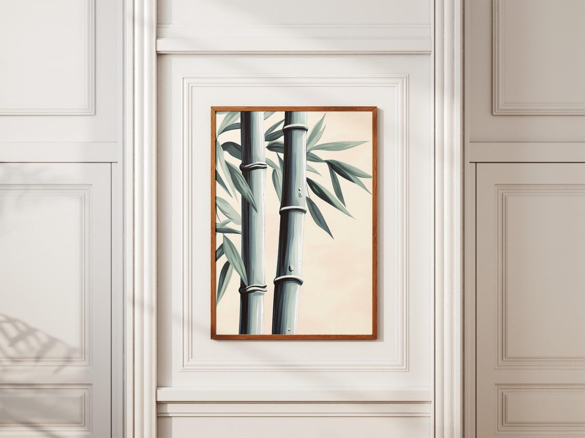 Blue Grey Bamboo Stalks Minimalist Botanical Zen Calm Poster - Image 2