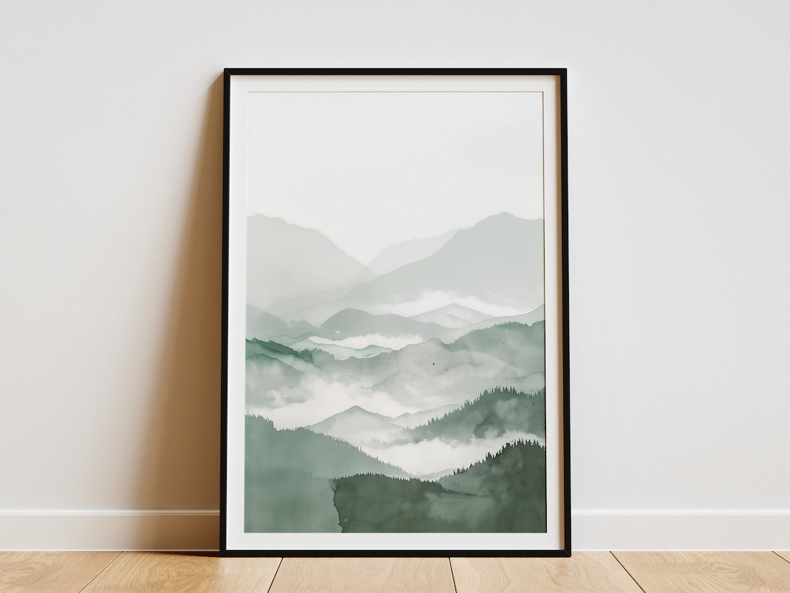 Minimalist Watercolor Mountain Art Print, Japandi