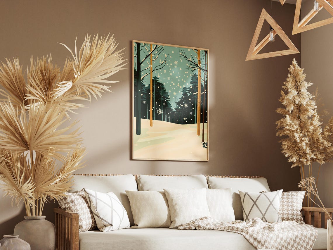 Falling Snow Among Tall Pine Trees in a Quiet Winter Woods Poster - Image 3