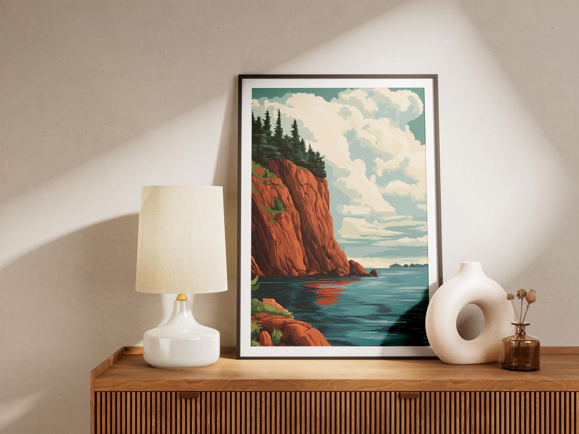 Red Cliffs Falling Into The Turquoise Sea Vintage Travel Poster - Image 5