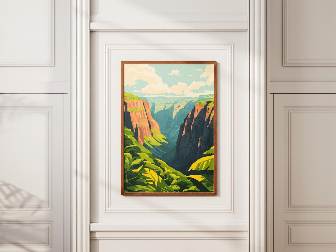 Waimea Canyon Kauai Shadowed Cliffs Tropical Banana Leaves Poster - Image 2