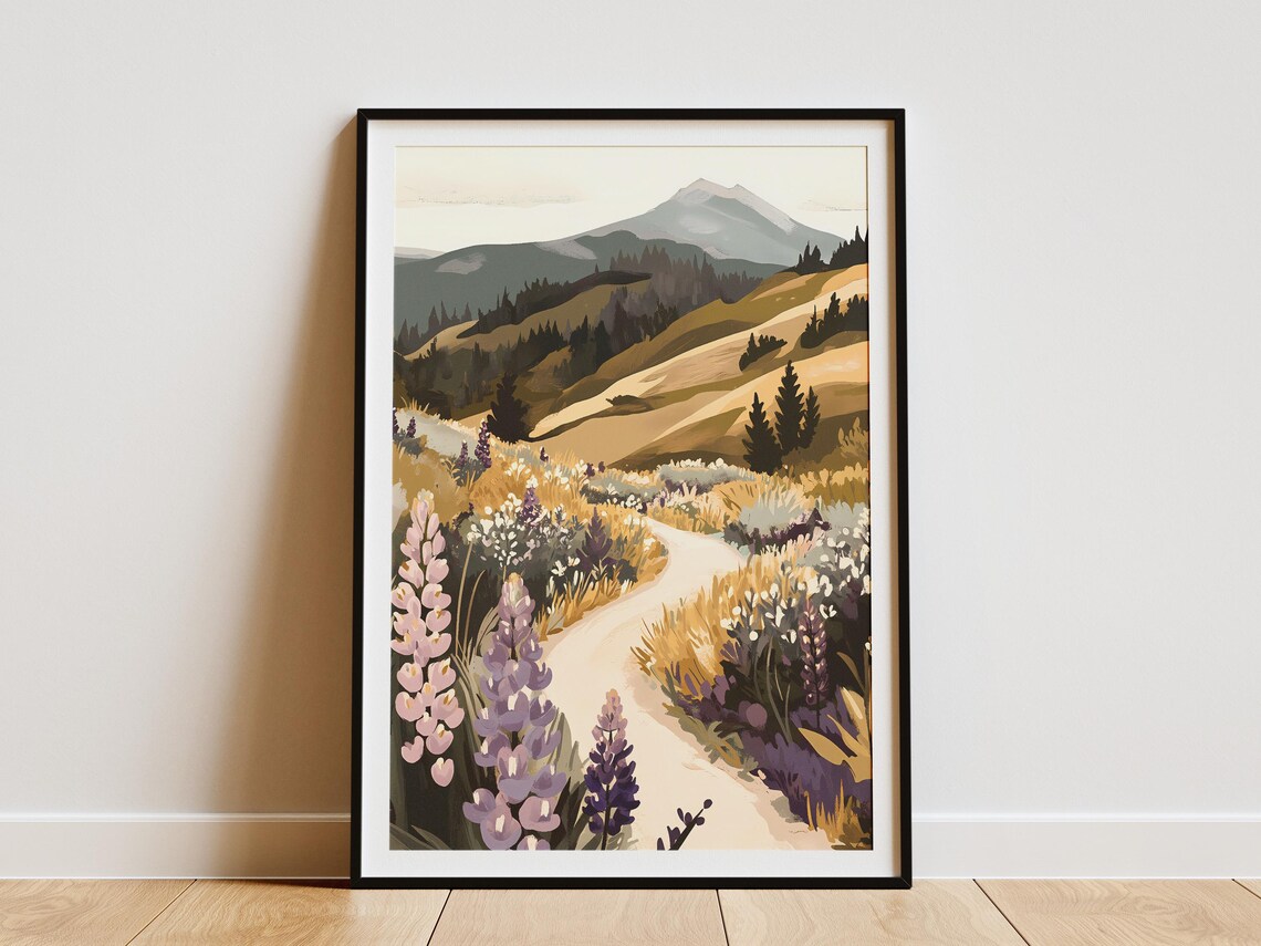 Lupine Field Trail Mountain Meadow Winding Path Scenic Poster