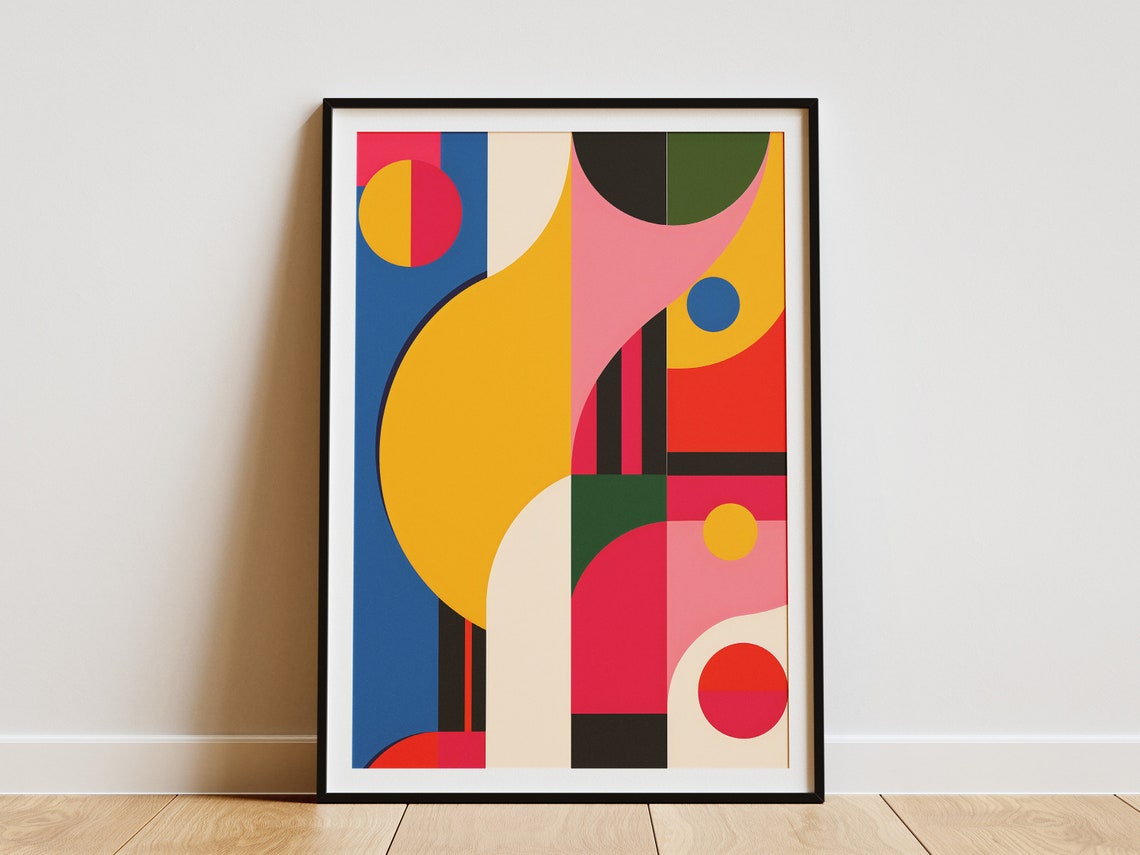 Playful Geometric Circles In Pink Yellow And Blue Abstract Poster