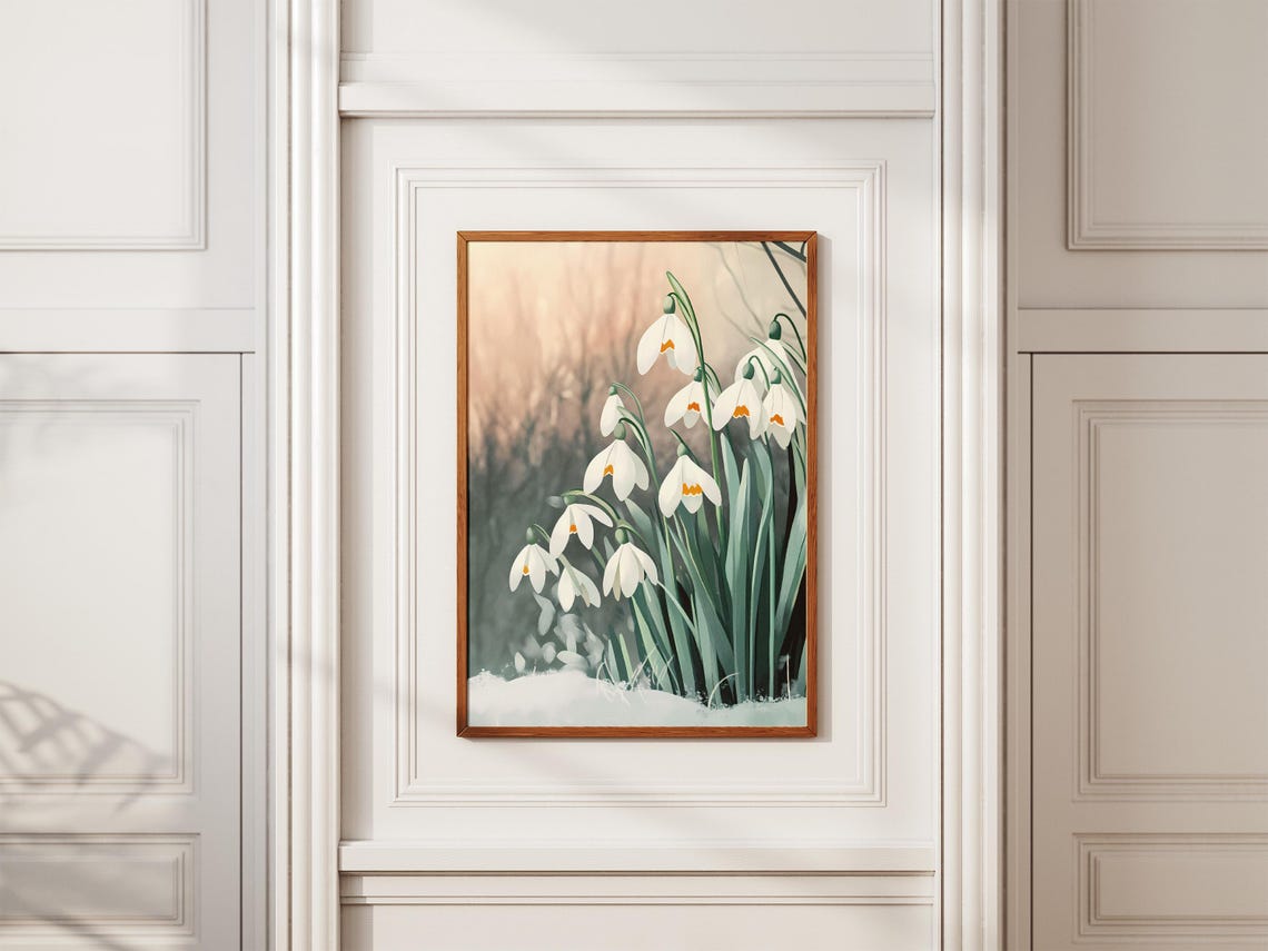 White Snowdrops Blooming Soft Light Spring Flower Art Poster - Image 2
