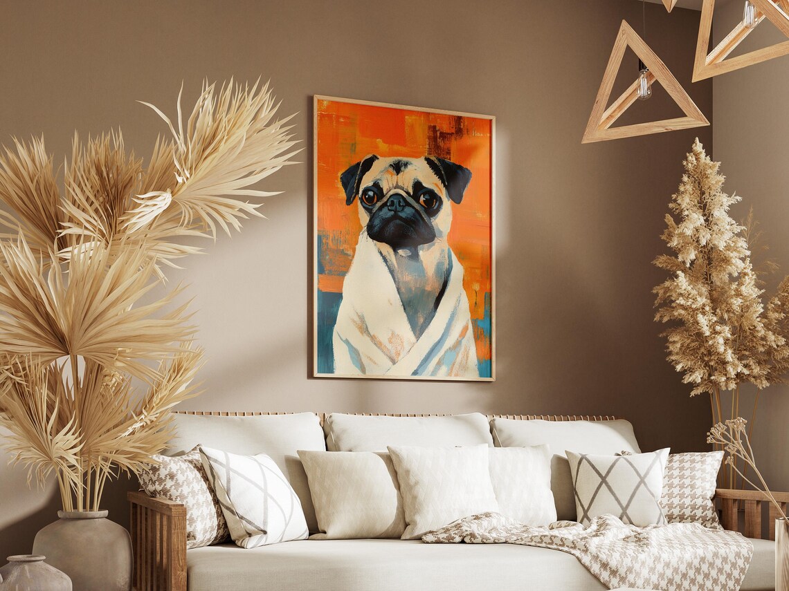 Big Eyed Pug Wrapped in White Towel Bold Orange Pop Art Dog Poster - Image 3
