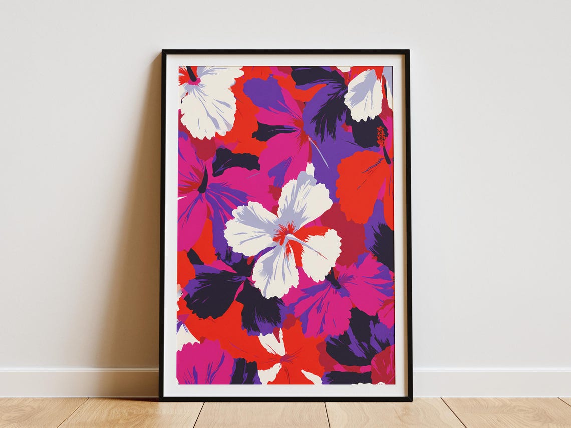 Bold Tropical Hibiscus Flower Pattern Colorful Botanical Poster