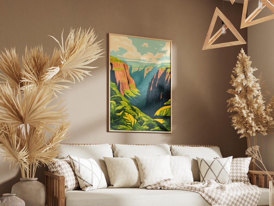 Waimea Canyon Kauai Shadowed Cliffs Tropical Banana Leaves Poster - Image 3