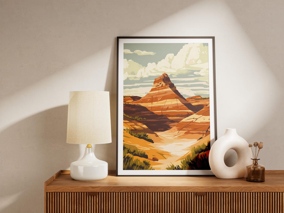 Striped Desert Butte Rock Formation Sunset Arid Landscape Poster - Image 5