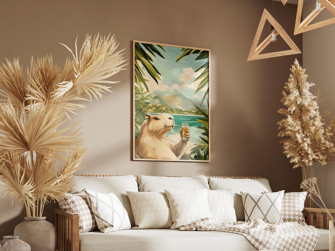 Smiling Capybara Holding a Cocktail at a Tropical Beach Poster - Image 3