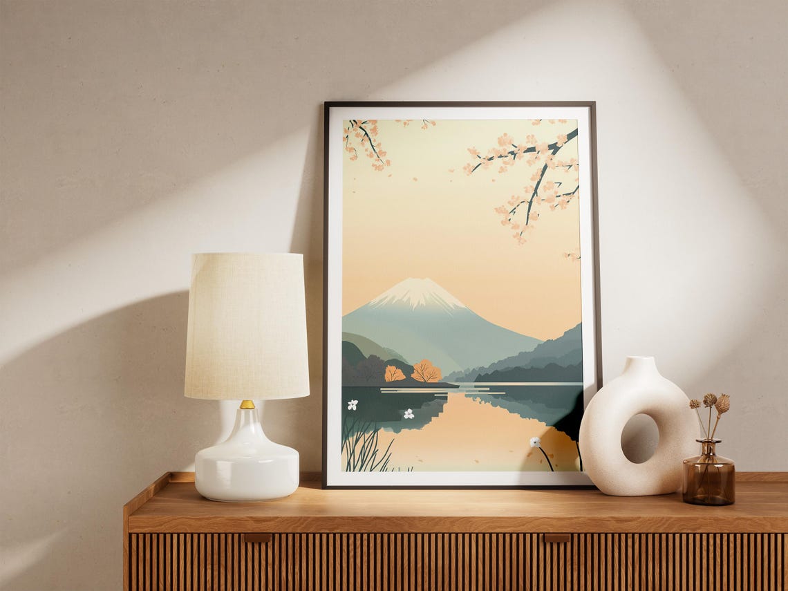 Mount Fuji With Cherry Blossoms And Lake Reflection Travel Poster - Image 5