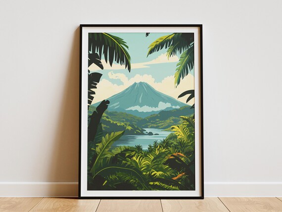 Virunga National Park Congo Volcano Jungle Lake Travel Poster