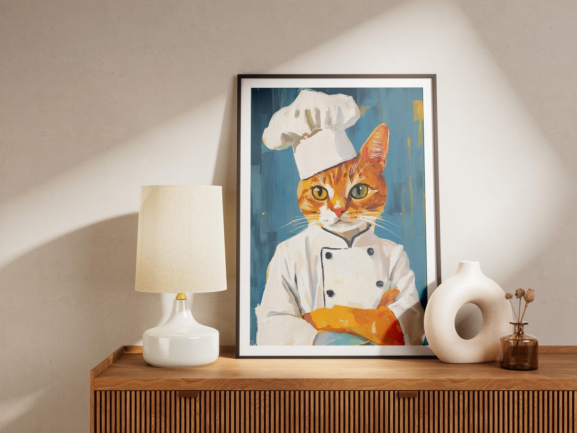 Ginger Cat Chef Whimsical Orange Tabby Portrait Kitchen Poster - Image 4