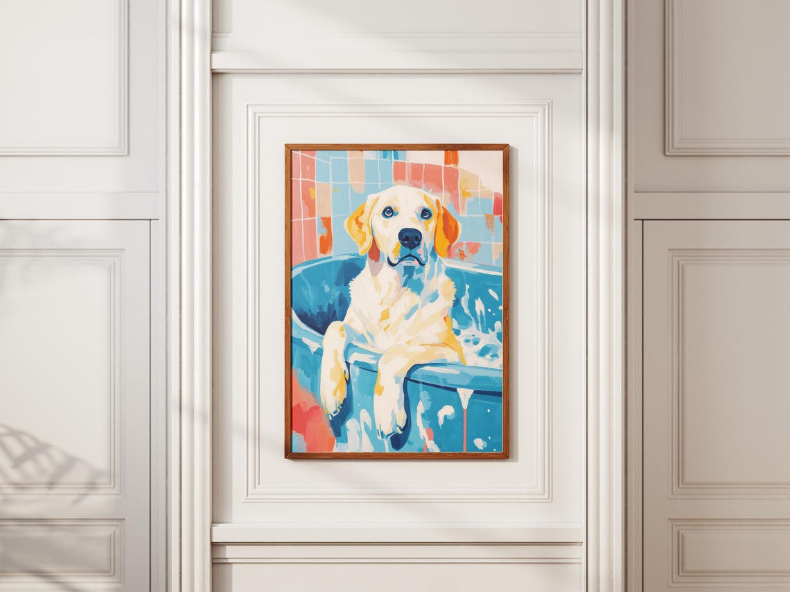 Golden Labrador Blue Bubble Bath Colorful Pop Art Dog Poster - Image 2