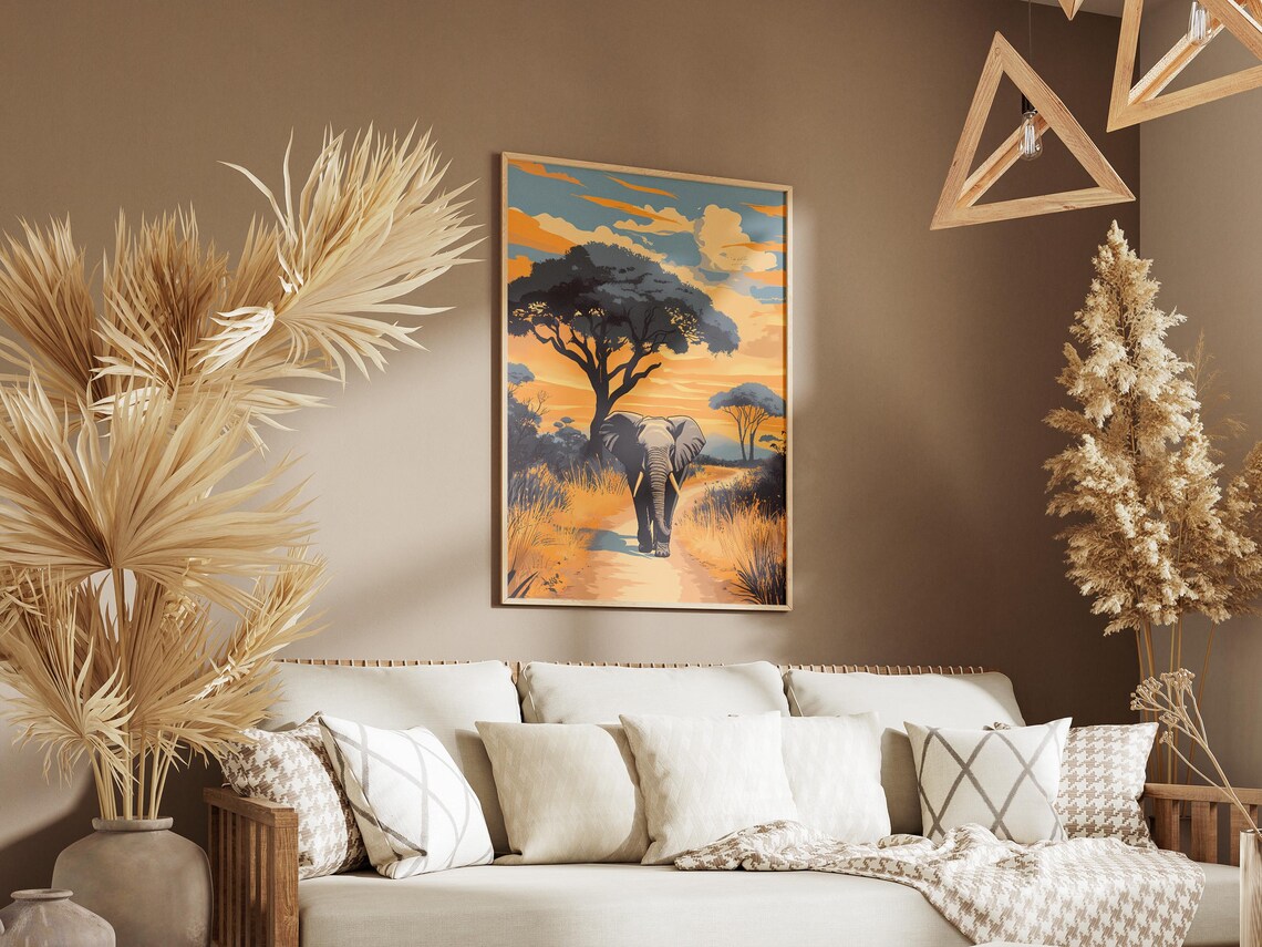 Zambia South Luangwa Elephant Safari Sunset Acacia Road Poster - Image 3