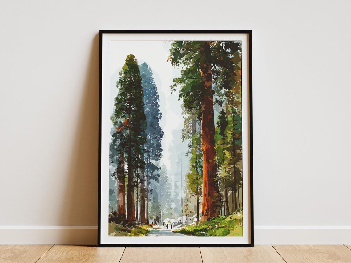 Sequoia National Park Giant Redwood Trees Forest Path Art Poster