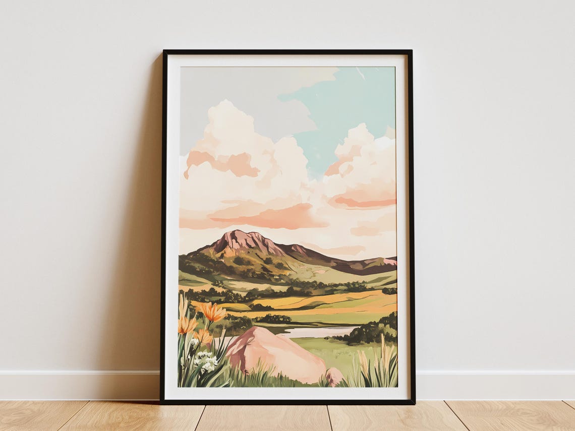 Spring Sunset Mountain Valley Lake Golden Clouds Nature Poster
