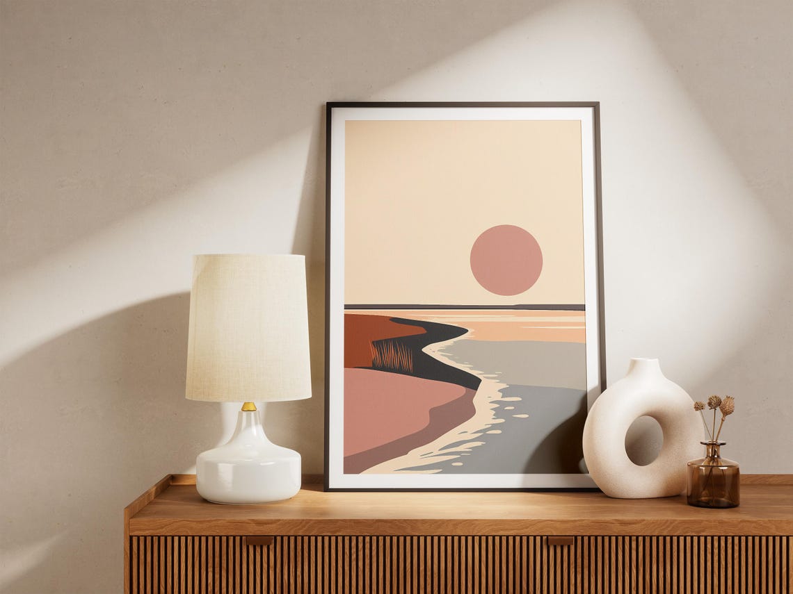 Minimalist Beach Sunset Poster Soft Coastal Curves Wall Decor Gift - Image 4