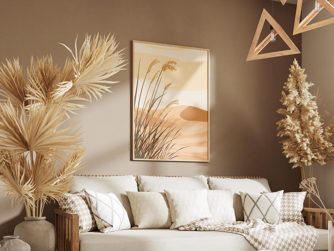 Dark Beach Grass Silhouettes Over Warm Desert Sand Dunes Poster - Image 3