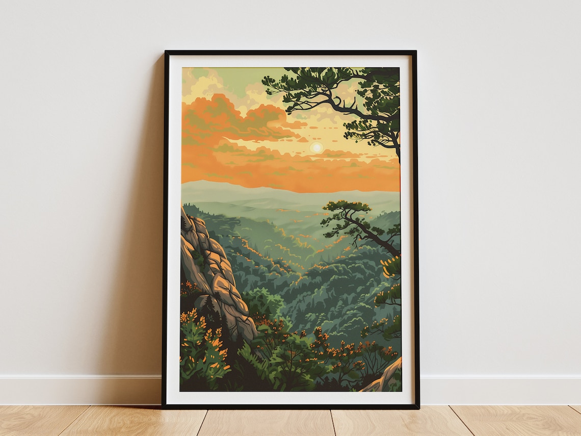 Shenandoah Blue Ridge Sunset Rolling Hills Vintage National Park Poster