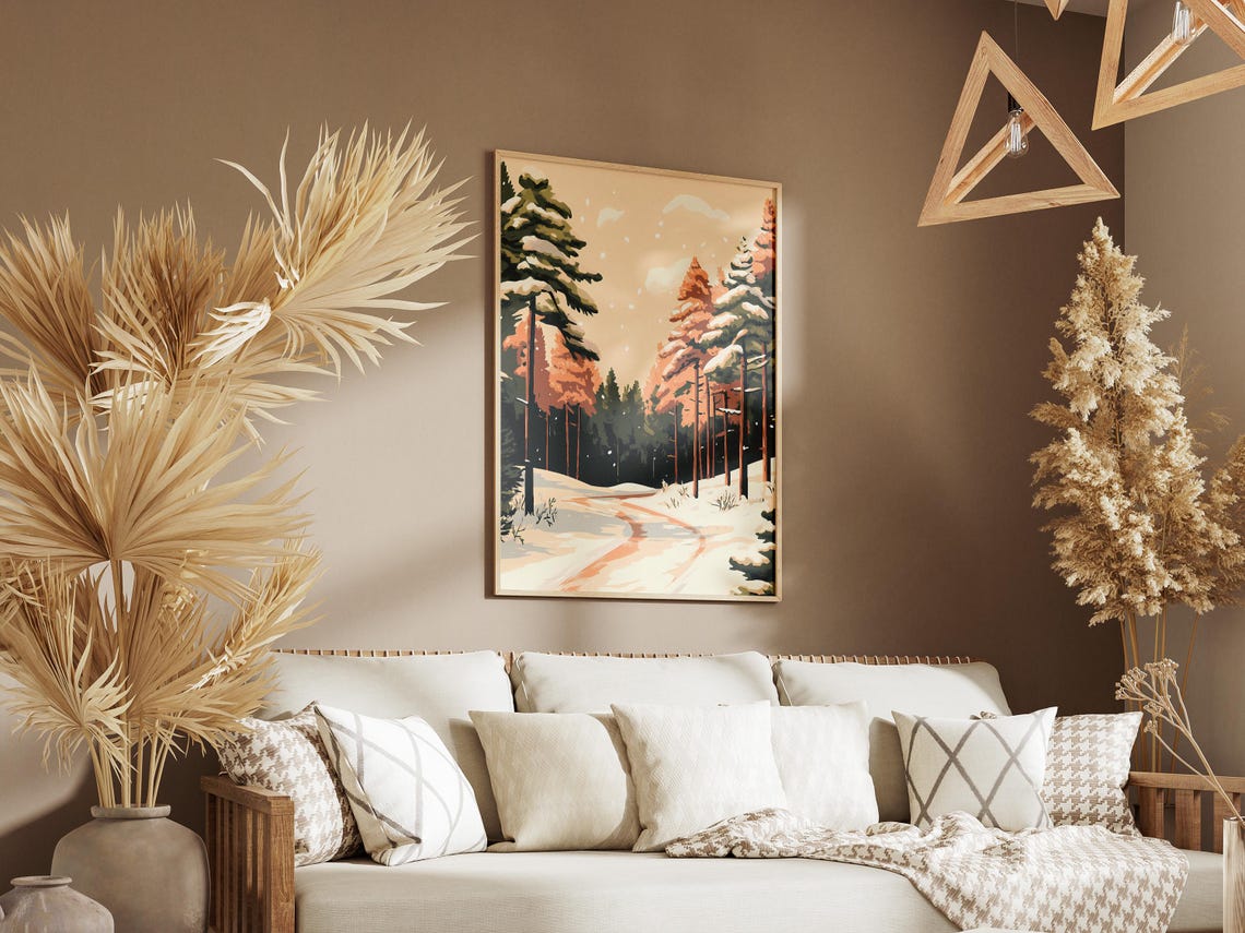 Snowy Trail Through Snow Covered Tall Pine Forest Winter Poster - Image 3