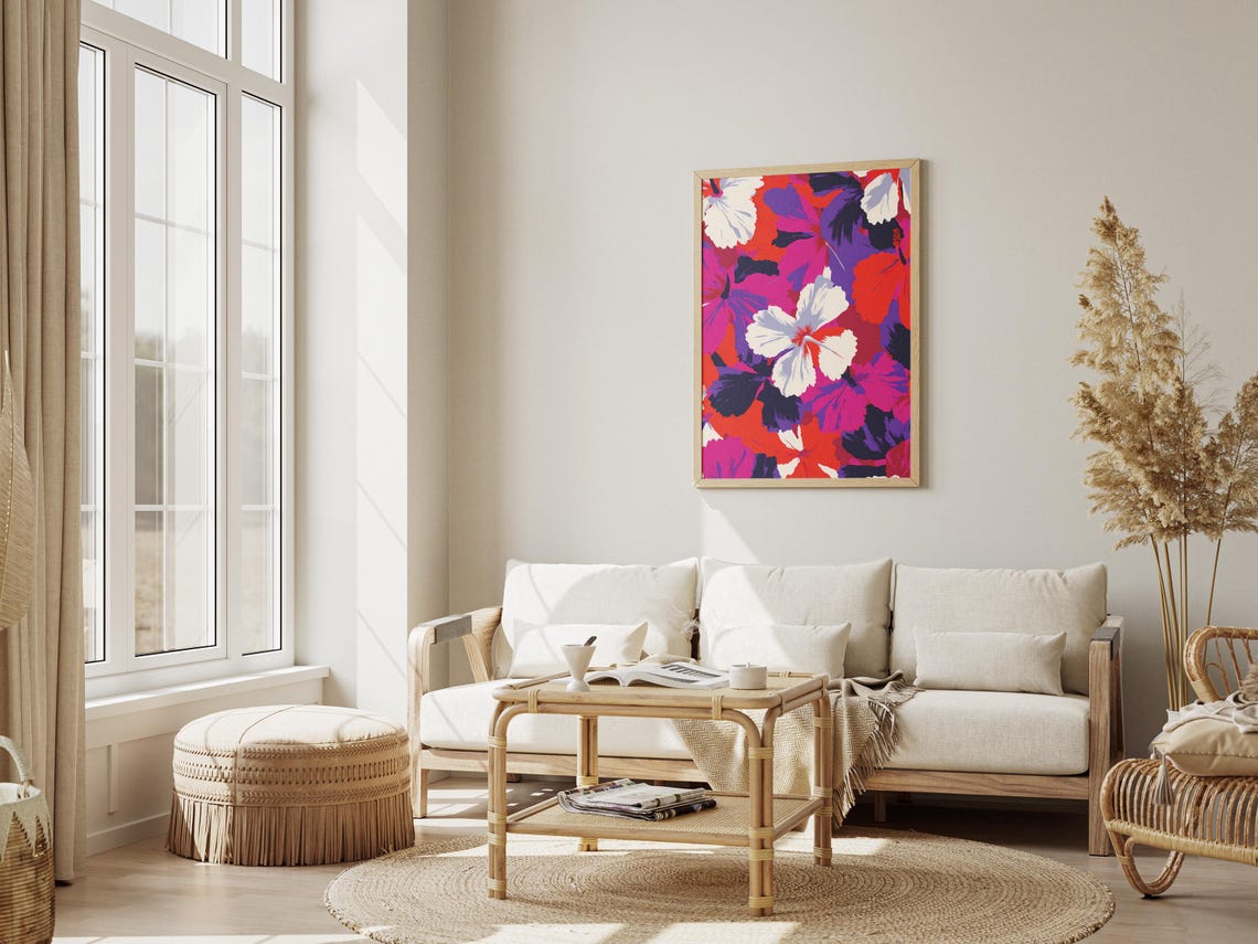 Bold Tropical Hibiscus Flower Pattern Colorful Botanical Poster - Image 3