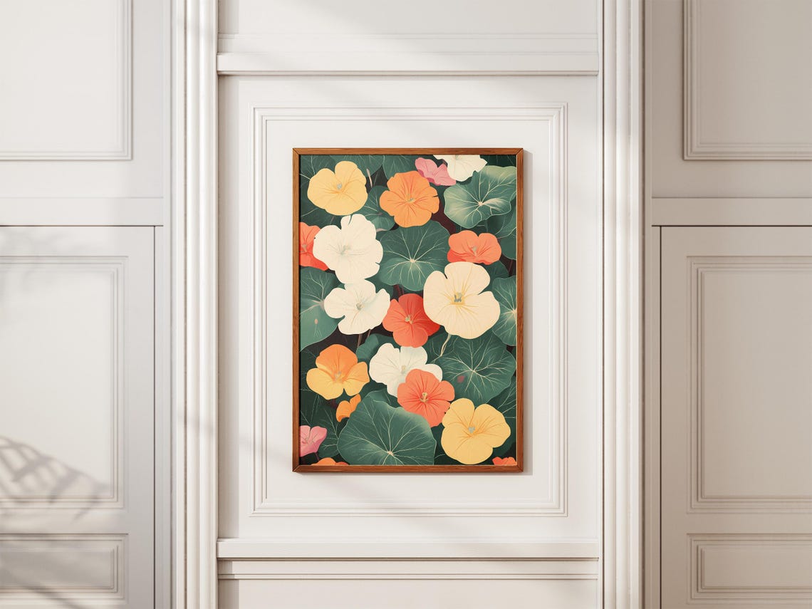 Nasturtium Flowers Orange Yellow Botanical Illustration Poster - Image 2