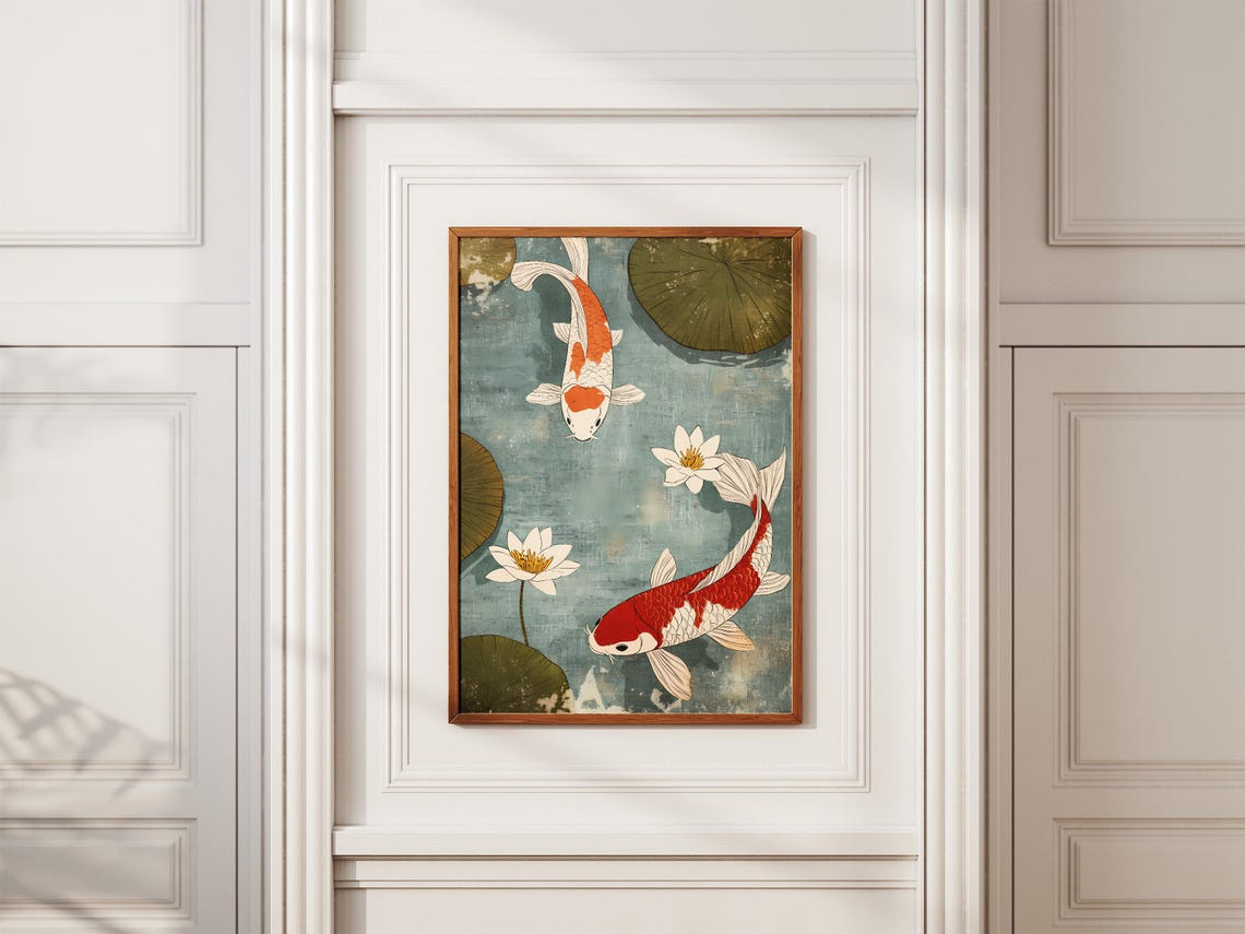 Koi Fish Pond Lotus Blossoms Lily Pads Japanese Painting Poster - Image 2