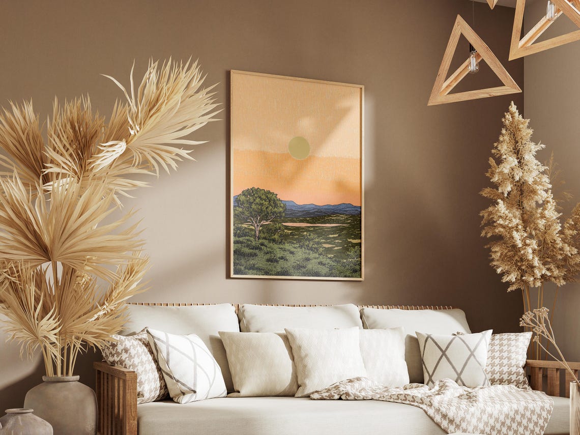 Texas Hill Country Sunset Rolling Hills Vintage Landscape Decor Poster - Image 3