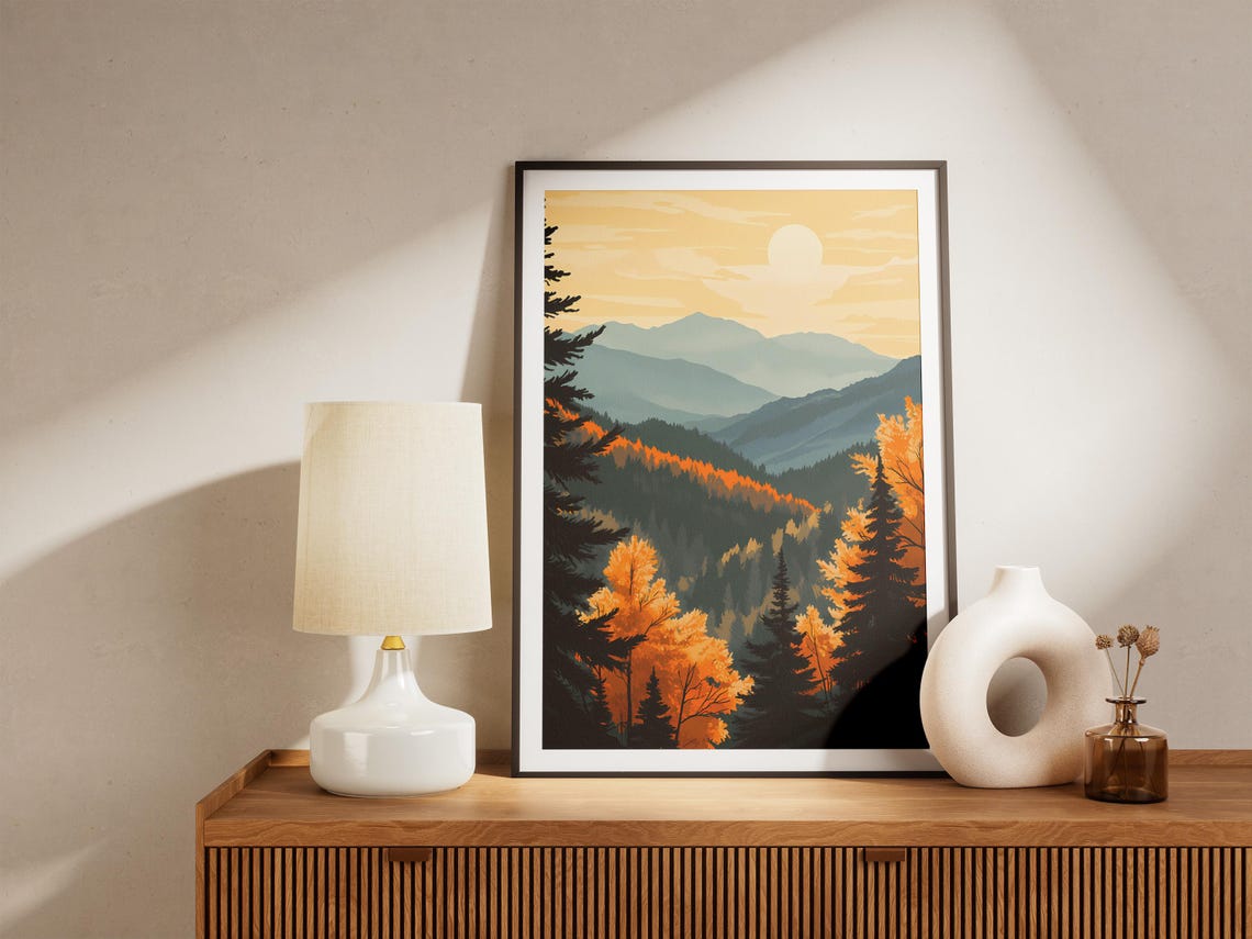 Smoky Mountains National Park Autumn Forest Misty Ridges Poster - Image 5