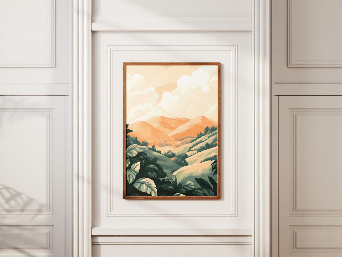 Orange Hills Framed By Tropical Foliage Modern Landscape Poster - Image 2