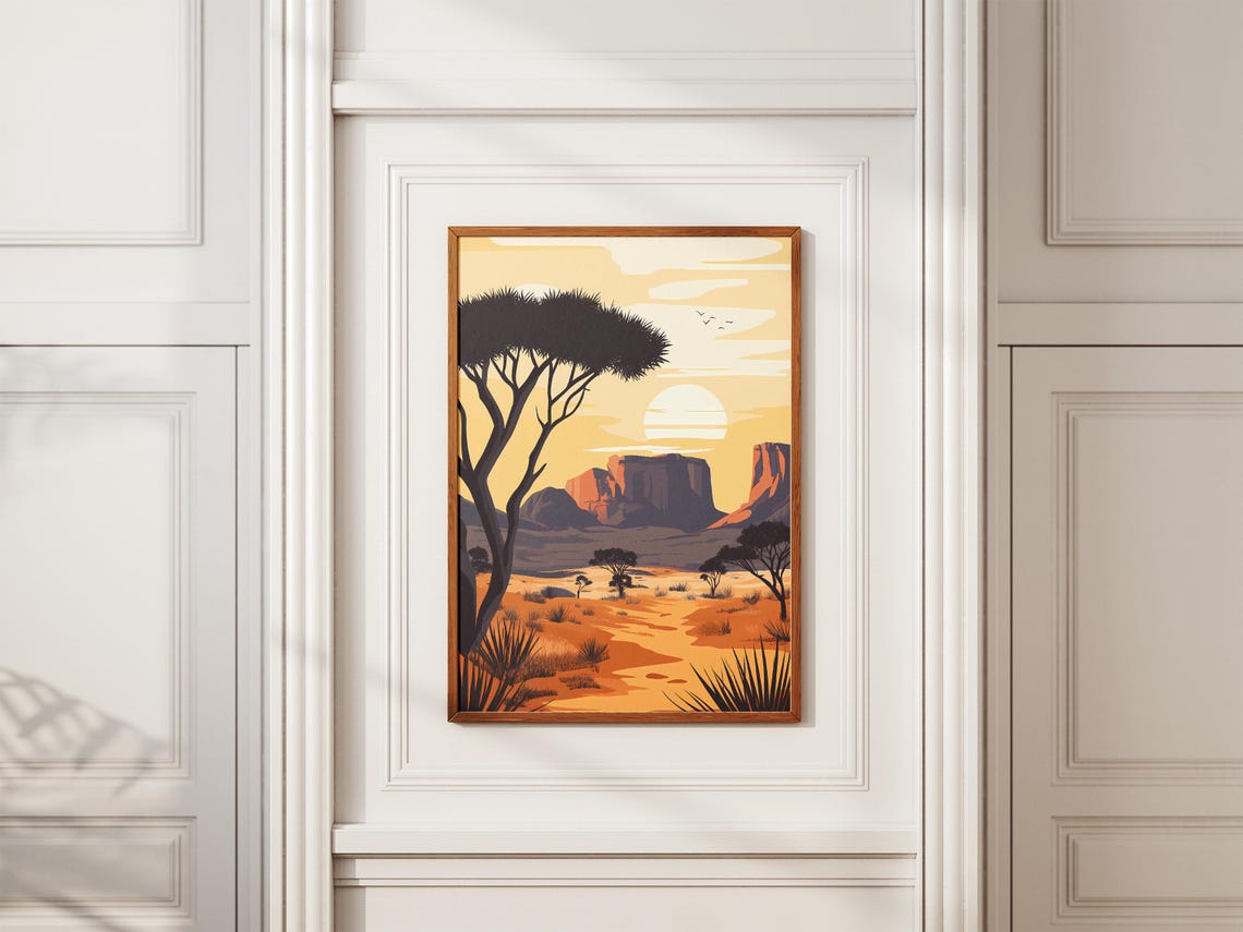 African Savanna Poster Acacia Trees Sunset Mesas Wall Decor Gift - Image 2