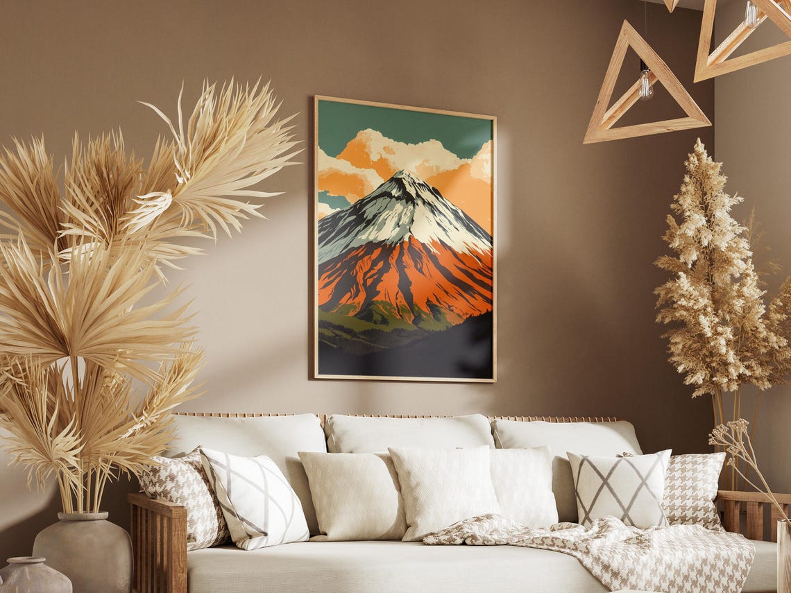 Osorno Volcano Chile Poster South America Landscape Print Vintage Travel Poster Mountain Art Nature Illustration Volcano Print Chile - Image 3