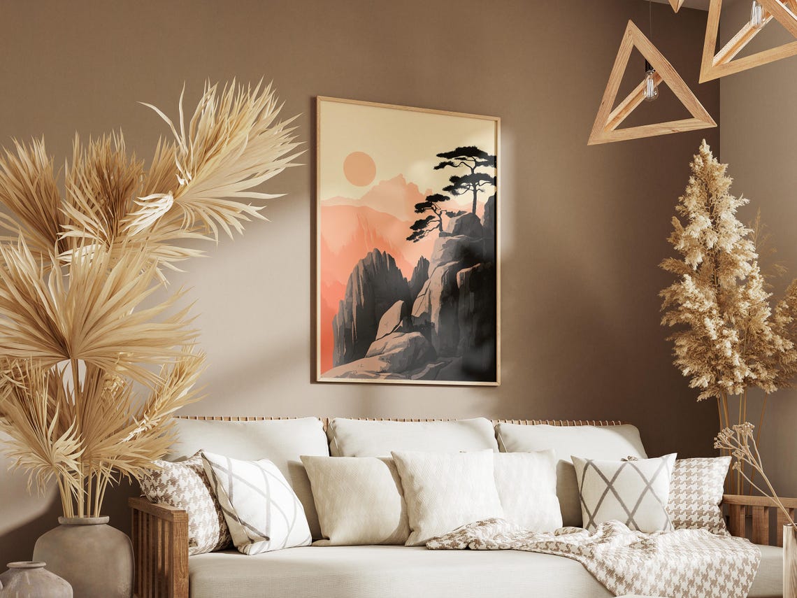 Sanqingshan National Park Pine Tree Cliff Peach Sunset Poster - Image 3