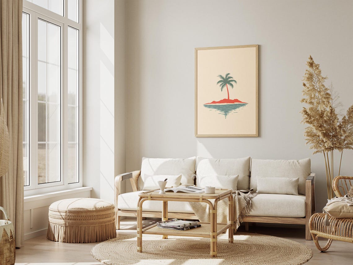 Minimalist Tropical Island With Palm Tree Coastal Art Poster - Image 4