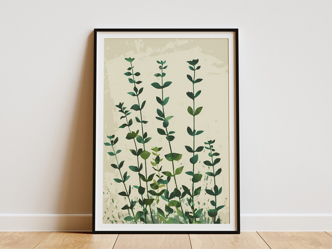 Thyme Herb Sprigs Minimalist Botanical Illustration Art Poster