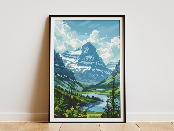 Towering Snowy Peak Above Alpine Lake and Pine Forest Poster