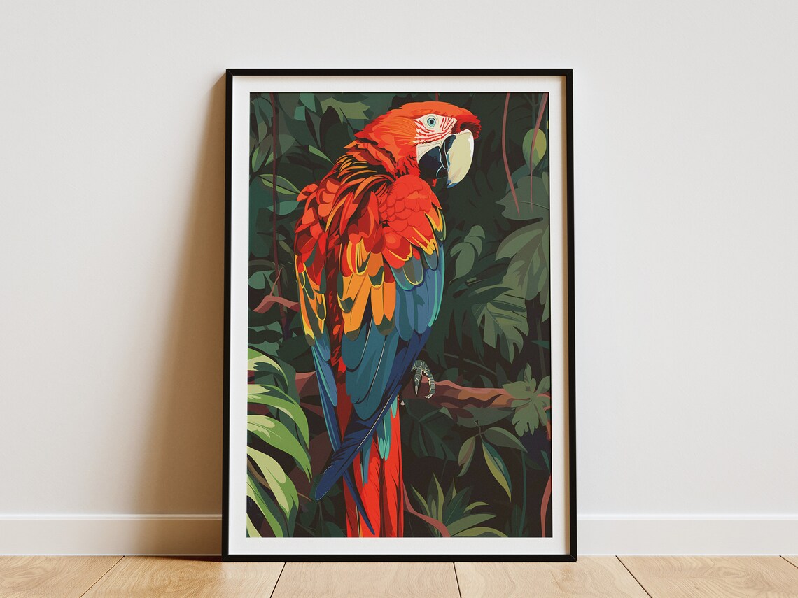 Scarlet Macaw Jungle Parrot Colorful Tropical Bird Art Poster