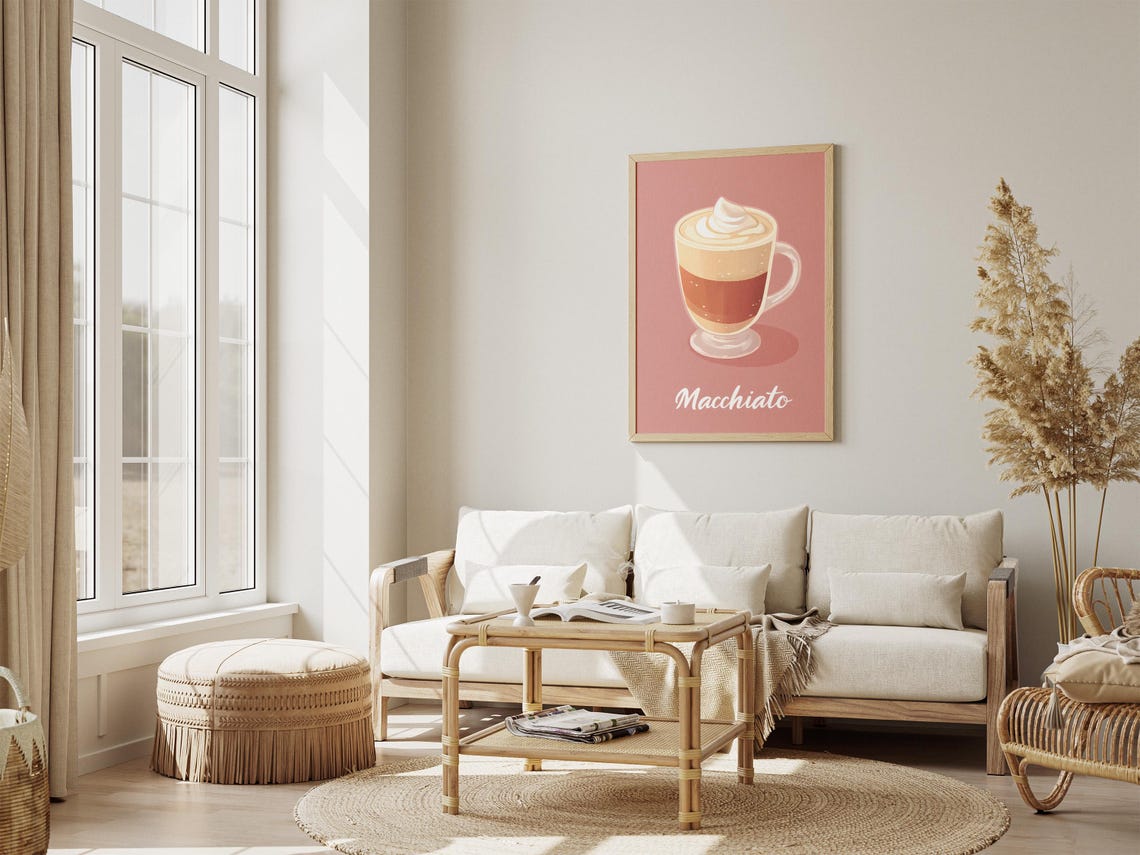 Macchiato Pink Background Layered Coffee Illustration Poster - Image 4