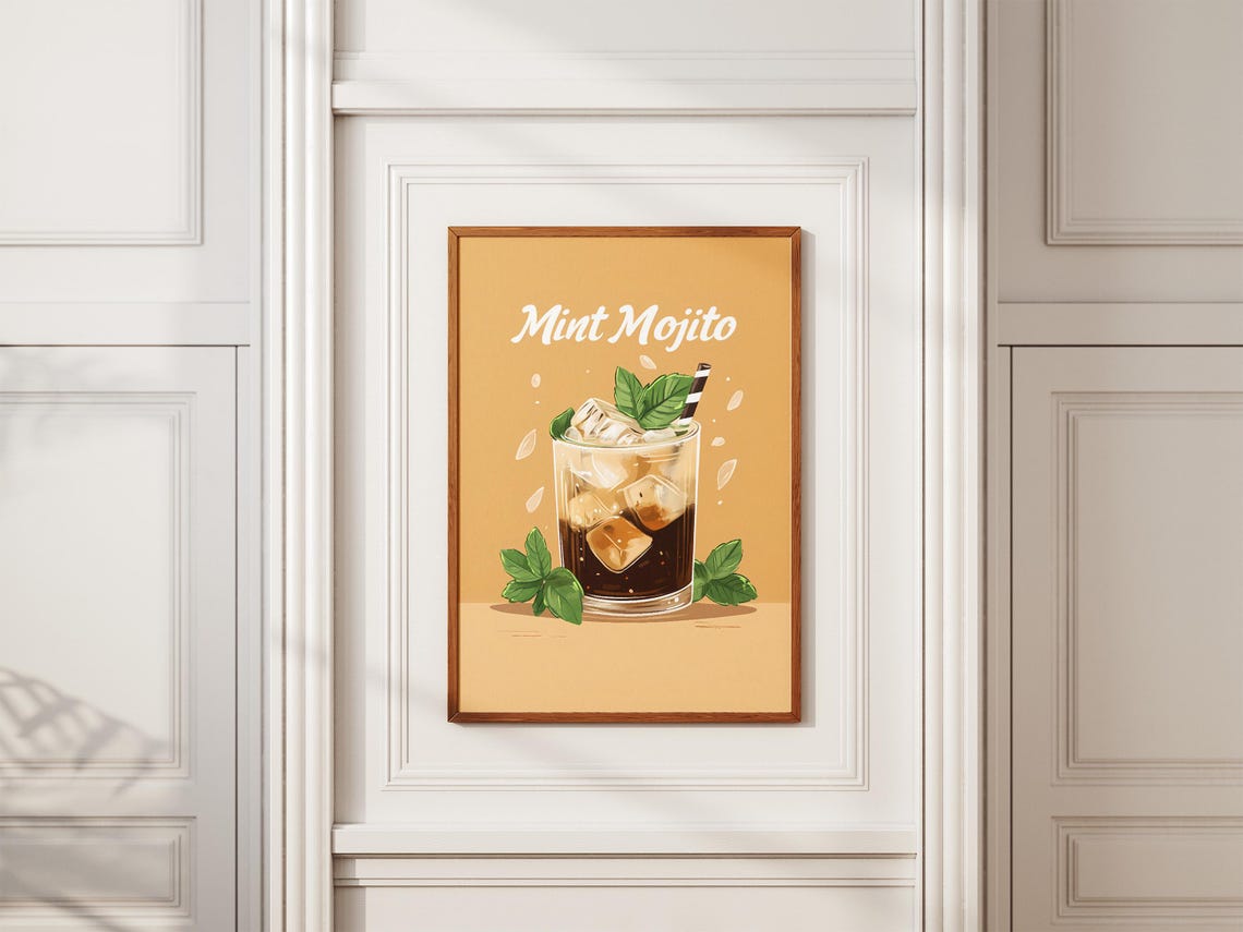 Mint Mojito Iced Coffee Drink Postersummer Coffee Shop Wall Art Beverage Print Cafe Menu Bar Decor Coffee Poster Flatlay Illustration - Image 2