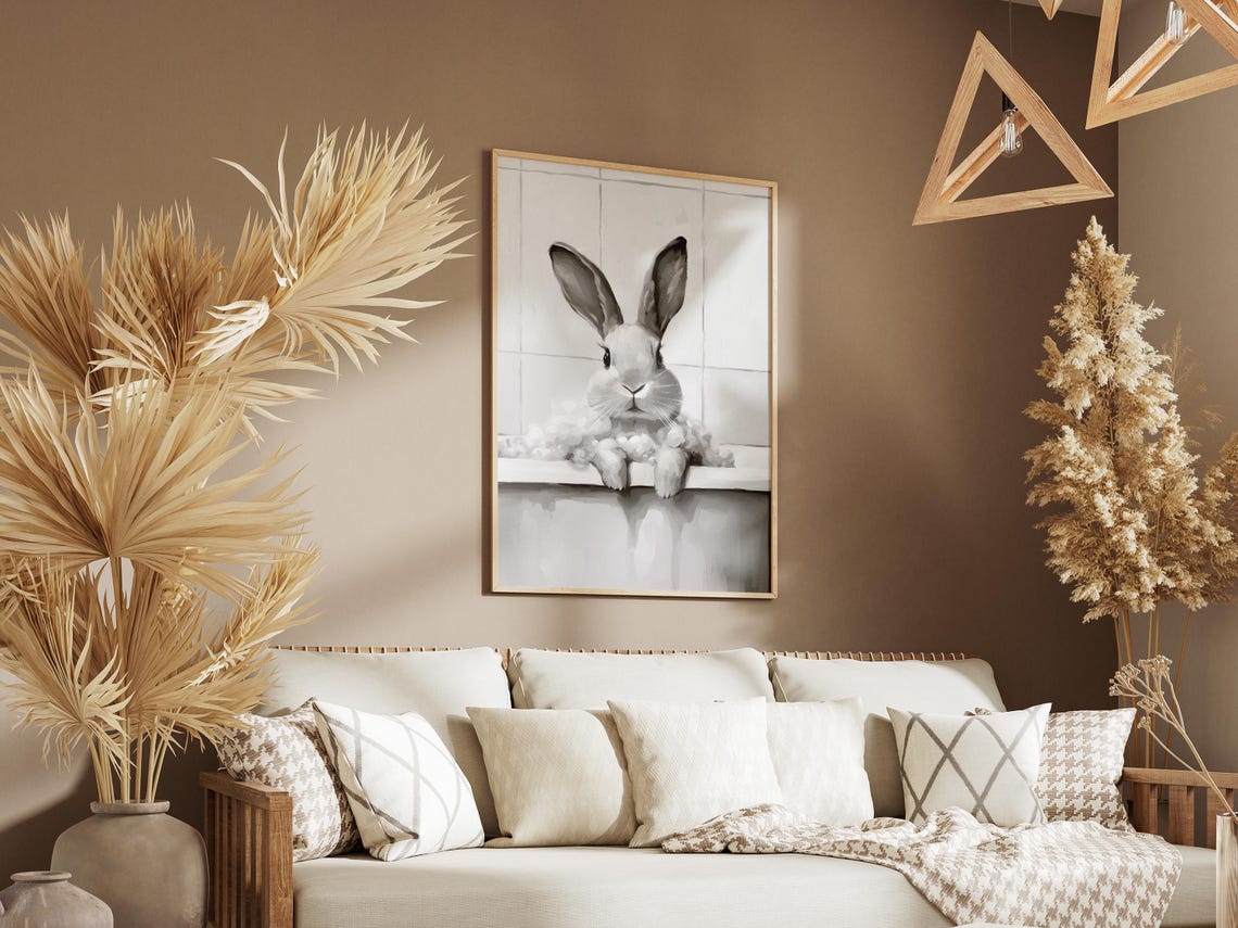 Sweet Rabbit Bubble Bath Cute Minimalist Bunny Bathroom Poster - Image 3