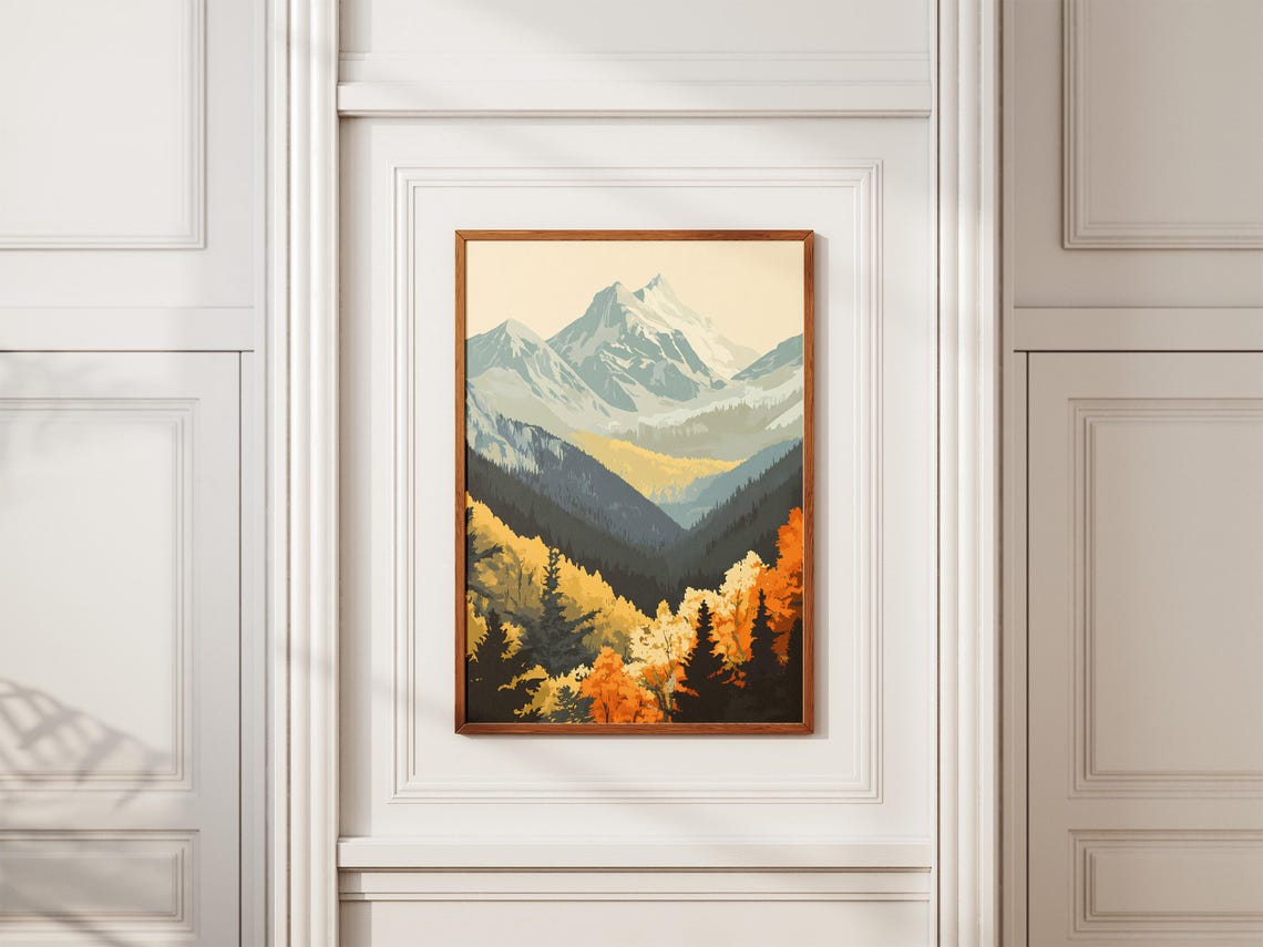Snowy Mountain Autumn Poster Alpine Peaks Fall Forest Wall Decor - Image 2