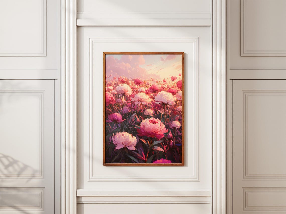 Pink Peonies Field Romantic Floral Sunset Blush Illustration Poster - Image 2
