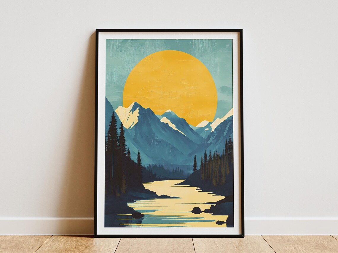 Nahanni National Park Canada Mountain Lake Golden Sunset Travel Poster