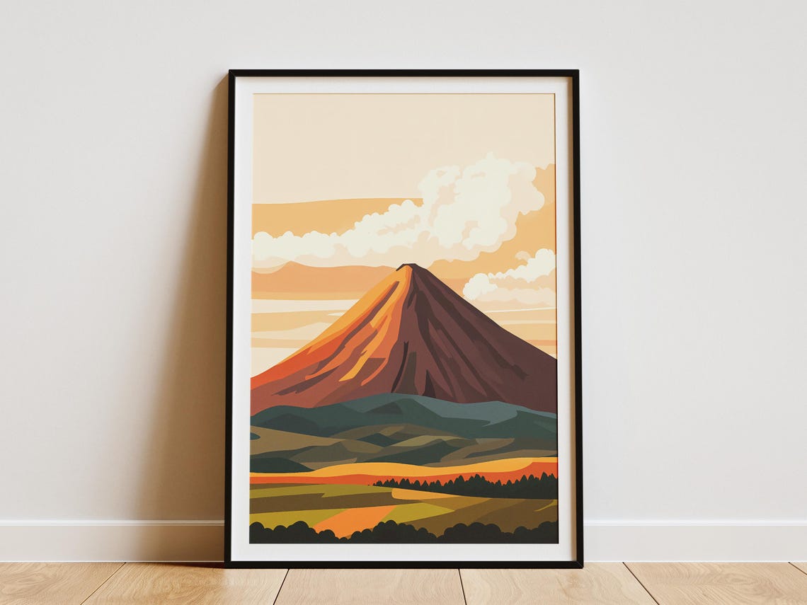 Mayon Volcano in the Philippines Sunset Landscape Art Poster
