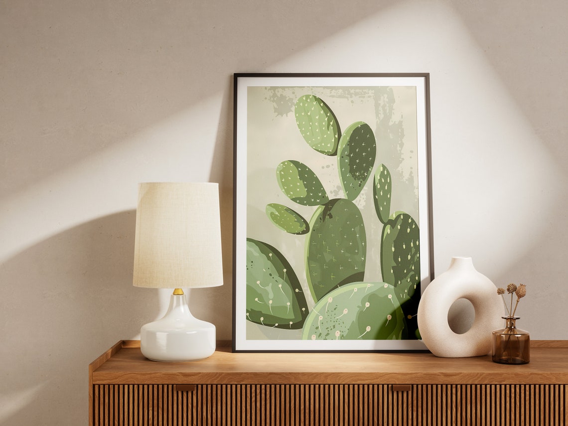 Textured Prickly Pear Cactus Pads Close Up Desert Botanical Poster - Image 2