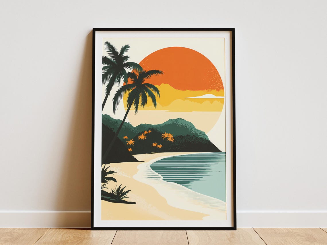 Tonga Tropical Beach Sunset Palm Trees Island Coast Travel Poster