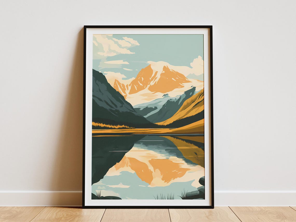 Swiss Alps Jungfraualetsch Snowy Peak Lake Reflection Poster