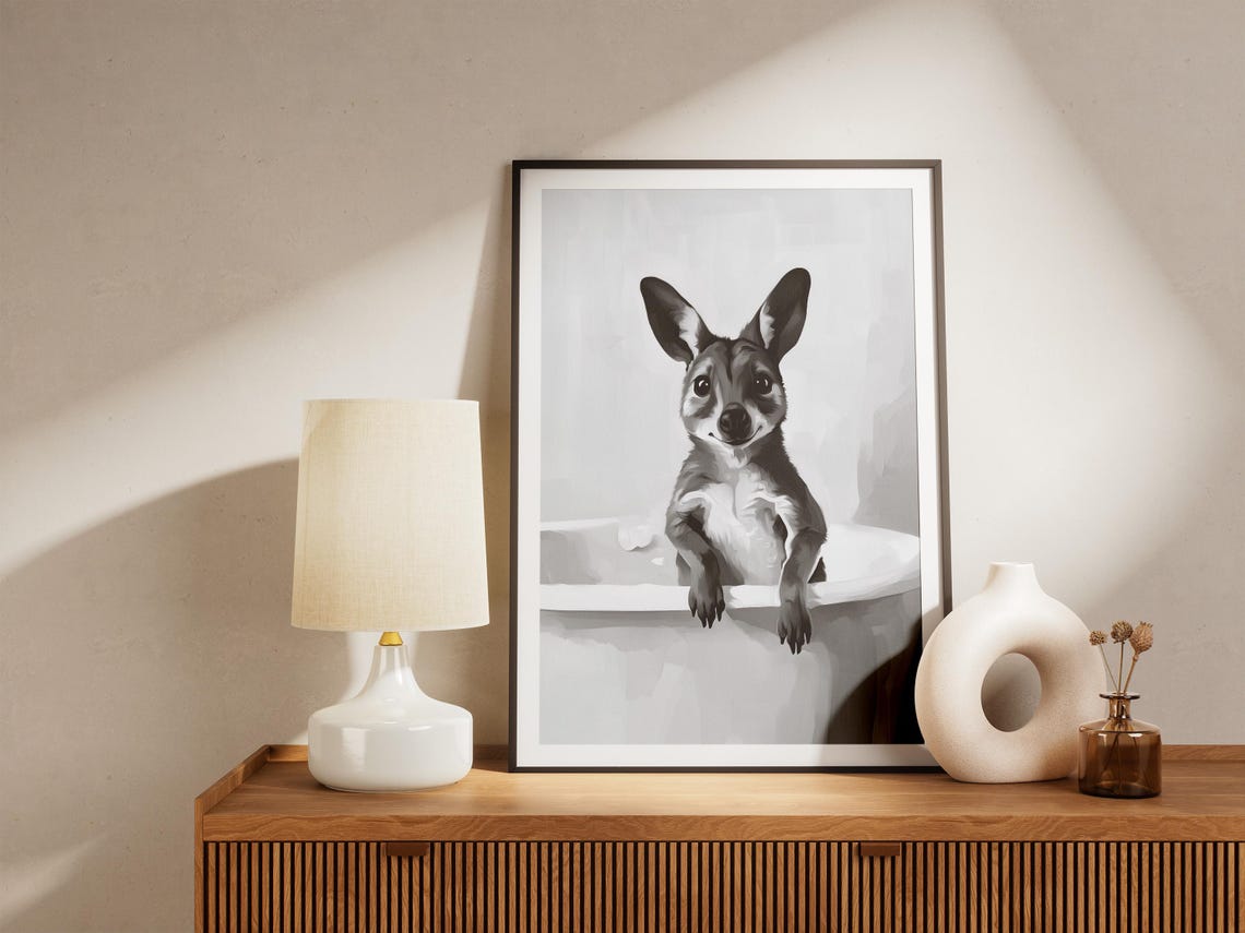 Kangaroo In Bathtub Poster Funny Animal Print Bathroom Wall Art Whimsical Decor Black And White Unique - Image 4