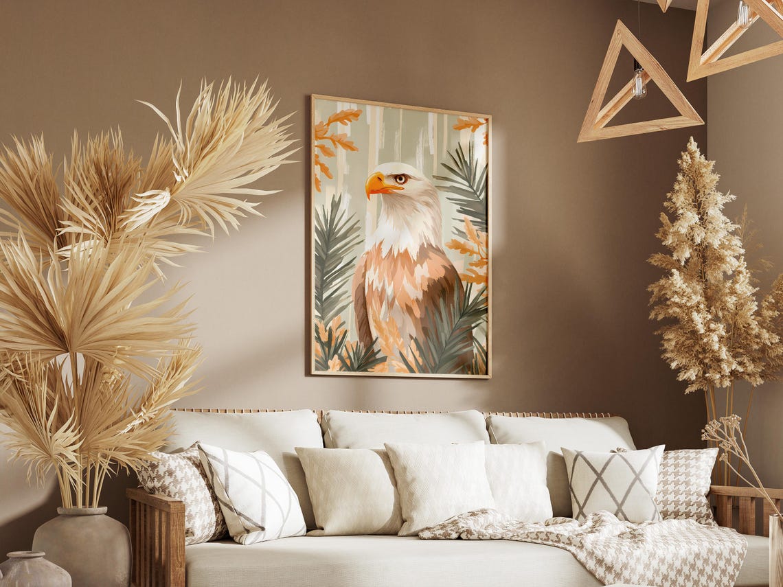 Bald Eagle Portrait with Oak and Palm Leaves Wildlife Poster - Image 3